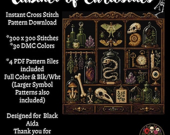 Cabinet of Curiosities Cross Stitch Pattern, Gothic Oddities Sampler, Dark Academia (PDF Download)