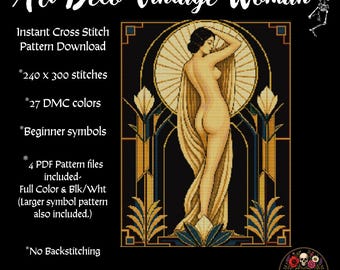 Art Deco Nude Woman Cross Stitch Pattern PDF