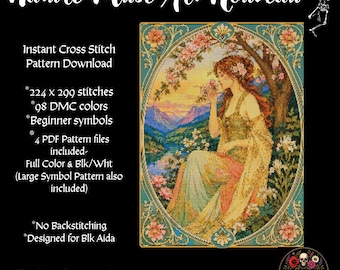 Nature Muse Art Nouveau Portrait Cross Stitch PDF