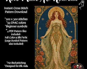 Rose Muse Art Nouveau Woman Cross Stitch Pattern PDF