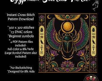 Egyptian Scarab Floral Cross Stitch Pattern PDF