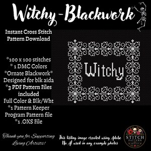 Witchy Spooky Ornate Blackwork Cross Stitch Pattern PDF