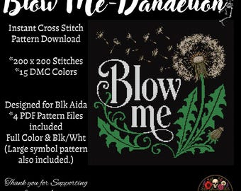Blow Me - Dandelion - Schema per punto croce con umorismo nero per adulti (PDF)