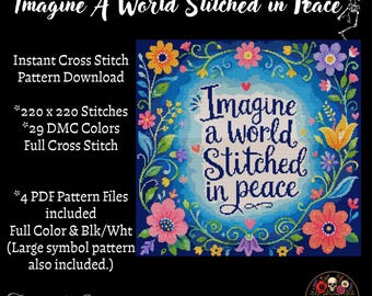 Imagine A World Stitched in Peace Cross Stitch Pattern PDF
