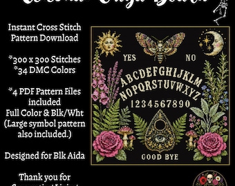 Celestial Ouija Board Floral Cross Stitch Pattern PDF