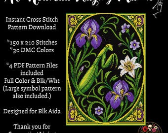Art Nouveau Praying Mantis Cross Stitch Pattern PDF