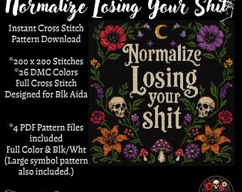 Normalizzare la perdita di controllo - Umorismo nero per adulti - Schema per punto croce in PDF