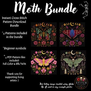 Moth Cross Stitch Pattern Bundle PDF