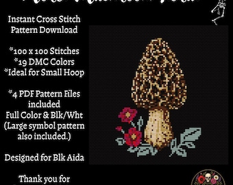 Morel Mushroom Floral Cross Stitch Pattern PDF