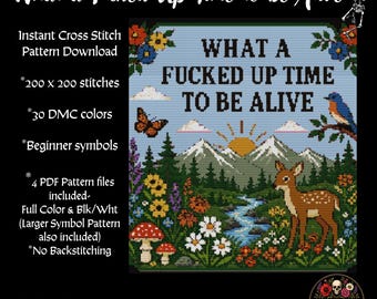 Dark Humor Woodland Cross Stitch Pattern | Nature Landscape PDF (Digital Download)