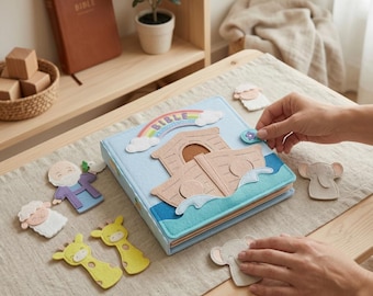 Libro sensorial Montessori del Arca de Noé: Biblia de fieltro, juguete sensorial para niños pequeños.