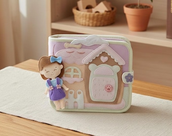 Libro sensorial Montessori con forma de casa de muñecas: juguete sensorial de fieltro para niños pequeños, actividad para desarrollar la motricidad fina.