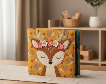 Libro de actividades Montessori "Ciervo del Bosque": Juguete sensorial de fieltro para niños pequeños, actividad para desarrollar la motricidad fina.