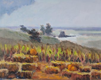 Pumpkins with a View - 9" x 12" Original Oil Painting