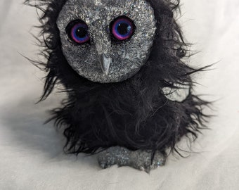 Black and Silver Leaf Owlette Sitter Art Doll