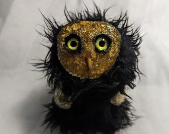 Black and Gold Leaf Owlette Sitter Art Doll
