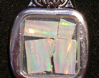 Lab Created White Opal Mosaic Pendant