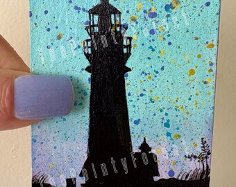 Lighthouse Silhouette 2 - original acrylic painting ACEO