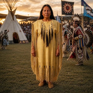 Vestido de cuero con cuentas para powwow nativo americano - Traje largo de cuero para baile de mujer - Disfraz para festival tribal - Abrigo largo con flecos para mujer