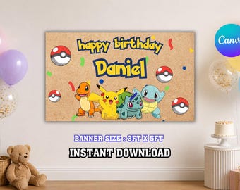 Alles Gute zum Geburtstag Banner | Pikachu, Bisasam, Evoli, Mew | Theme Pokémon (Digitaler Download)