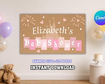 Disney Baby Shower Banner, druckbare Party Dekoration, Canva Vorlage, Baby-Dusche-Kulisse, digitaler Download, anpassbare Banner