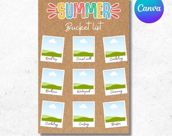 Sommer Bucket List Painted Banner Vorlage: Bearbeitbare Kraftpapier Sommerfotos Aktivitätsanzeige