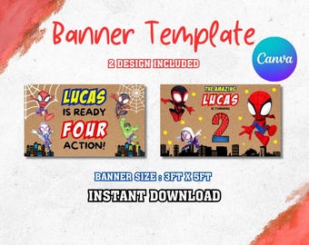 Spidey Friends Geburtstag Banner Vorlage | Spinne Party Dekoration (Digitaler Download)