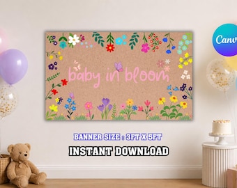 Blumen Geburtstag unter dem Motto Banner Vorlage | Anpassbare Banner-Vorlagen | Digitale Geburtstagsbanner Vorlage