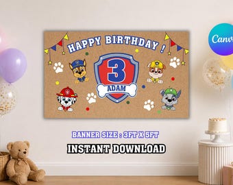 All Pup Patrol Paw Prints Geburtstagsbanner Digitale Vorlage 90x150
