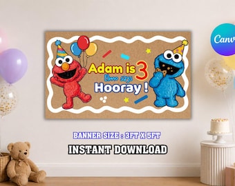 Sesamstraße Geburtstagsbanner | Elmo, Krümelmonster, großer Vogel (Digitaler Download)