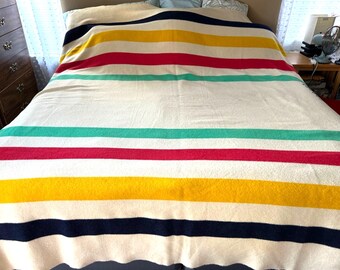 Hudson Bay 6-punts vintage gouden label gestripte wollen deken 100 x 86 inch Net schoongemaakt