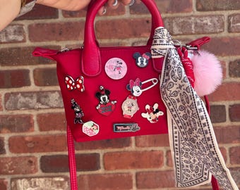 Minnie Mouse Inspired Ita Bag | Red Disney Pin Purse with Official Trading Pins