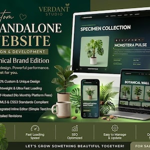 Modern botanisk HTML-webbmall med inbyggd Live Editor | Mörk växtbutikswebbdesign | Redigerbar växtbutikswebbmall