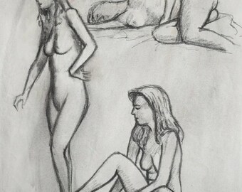 Woman in three poses