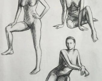 Tres poses diferentes de una mujer