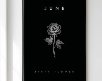 June Birth Flower Print, Dark Rose Wall Art, Birth Month Botanical Poster, Birthday Gift for Her, Floral Decor