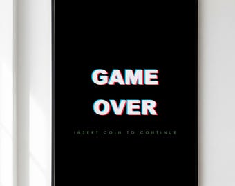 Game Over Print, Gaming Wall Art, Retro Glitch Poster, Game Room Decor, Gamer Boyfriend Gift