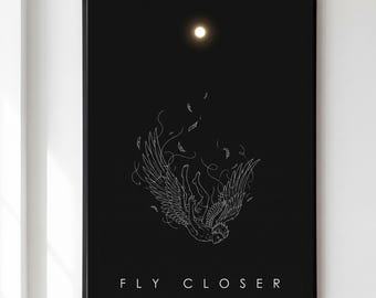 Icarus Print, Greek Mythology Wall Art, Falling Icarus Poster, Dark Academia Decor, Fly Closer Mythology Gift