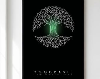 Yggdrasil Print, Norse Mythology Wall Art, World Tree Poster, Viking Decor, Tree of Life Viking Gift