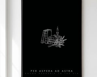Dark Academia Print, Stacked Books Wall Art, Per Aspera Ad Astra Poster, Library Decor, Book Lover Gift
