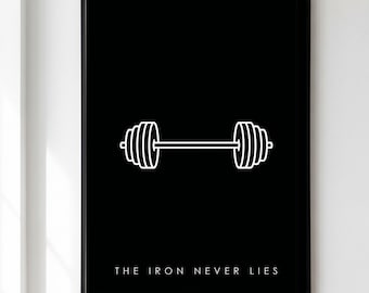 Gym Print, Barbell Wall Art, Weightlifting Poster, Home Gym Decor, The Iron Never Lies Gift