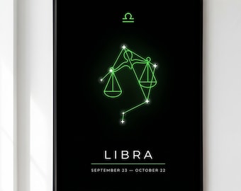 Libra Print, Zodiac Constellation Wall Art, Dark Astrology Poster, Libra Star Sign Gift, Celestial Birthday Decor
