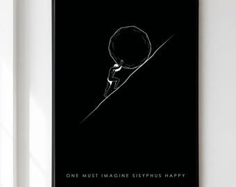 Sisyphus Print, Greek Mythology Wall Art, Camus Philosophy Poster, Dark Academia Decor, Absurdism Stoic Gift