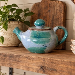 Handcrafted Ceramic Studio Pottery Teapot Mottled Turquoise Reactive Glaze Stoneware Clay Artisan Teapot Unique Handmade Functional Art