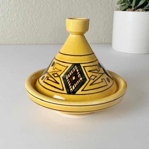 Hand-painted traditional Moroccan tagine dish that doubles as a boho-chic condiment server — genuinely artisan, visually striking, and one-of-a-kind.