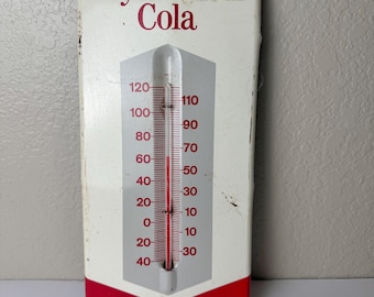 Vintage Metal Wall Thermometer featuring the "The Fresher Refresher" Advertisement for Royal Crown Cola Collectible Wall Sign