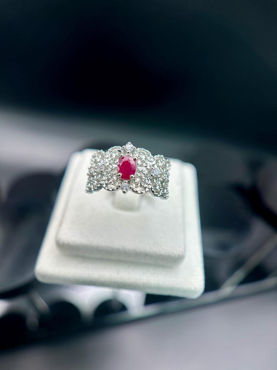 Vintage Ruby Filigree Ring, Natural Ruby Statement Ring, Antique Style Lace Band, July Birthstone Jewelry, Royal Crown Ring, TinytreasuresTH
