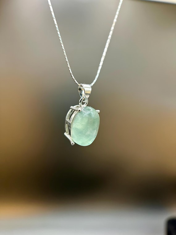 Natural Green Fluorite Oval Cabochon Pendant | Minimalist Crystal Jewelry (Pendant Only)
