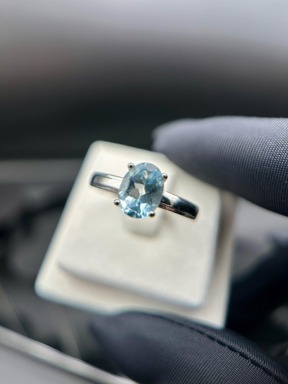 Natural Sky Blue Topaz Ring Stainless Steel Adjustable Ring Minimalist Gemstone Jewelry