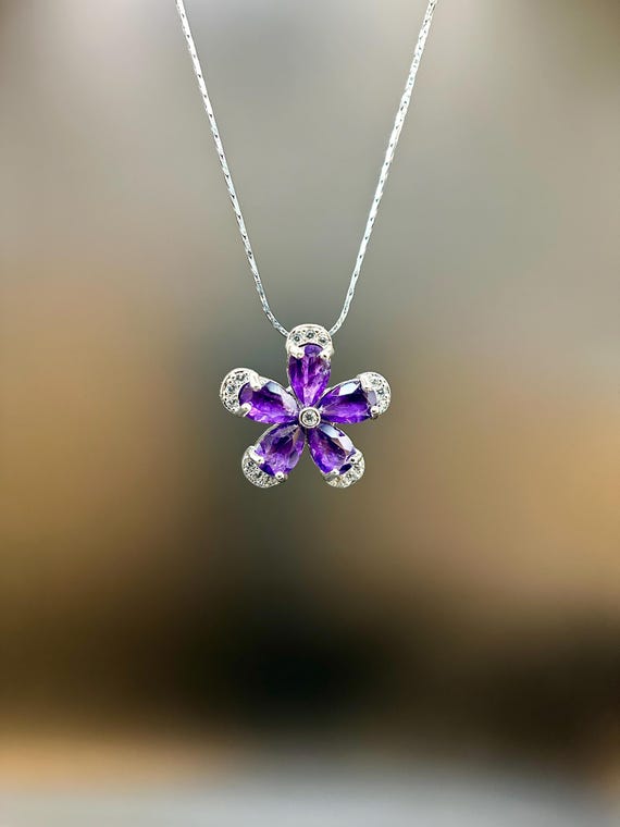 Purple Amethyst Flower Pendant in Silver Color Copper | Floral Gemstone Pendant | Handmade Jewelry Gift for Her | Pendant Only
